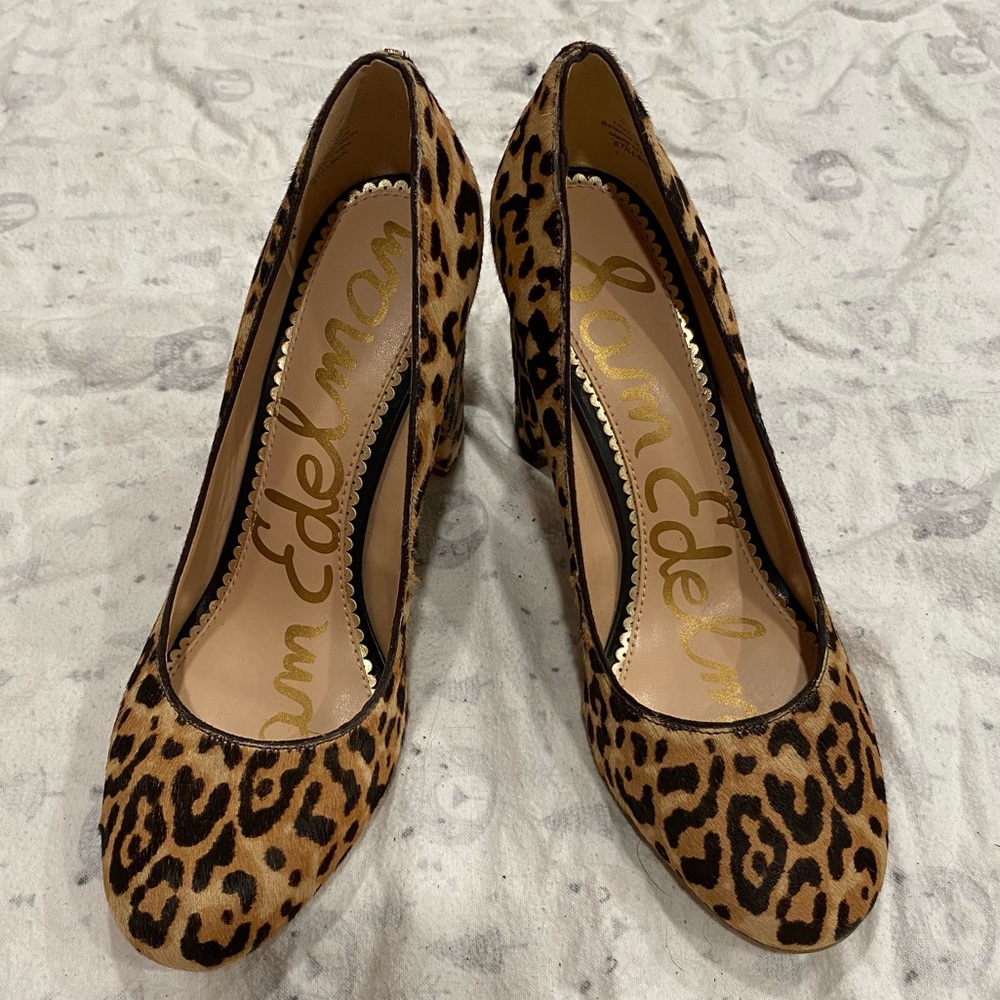 Sam Edelman cheetah block heels fur
